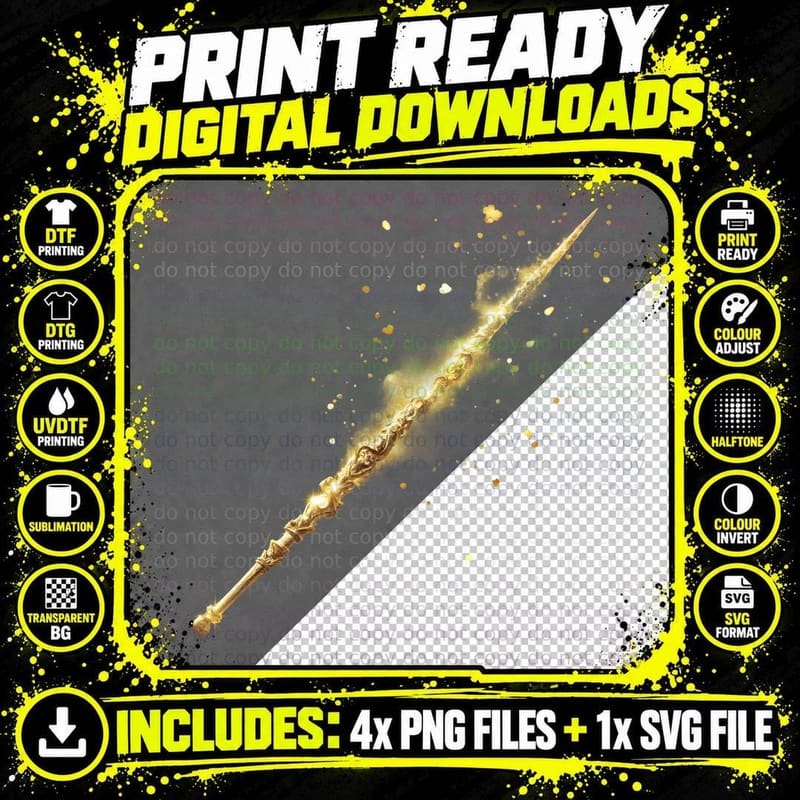 Ornate Golden Wand Magic T-Shirt Png SVG Digital Bundle