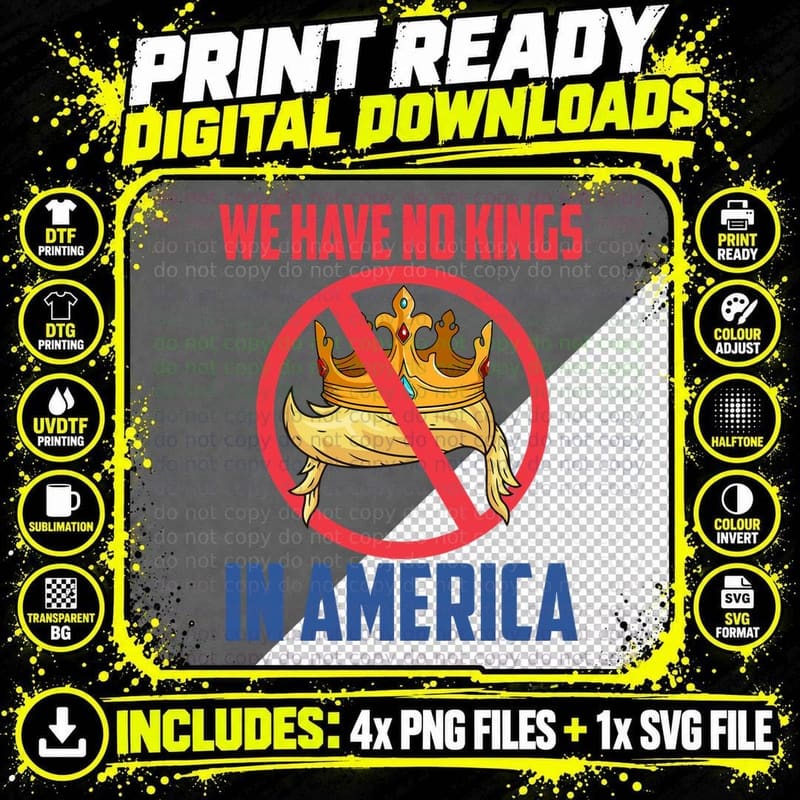 Patriotic 'No Kings in America' Statement T-Shirt Png SVG Digital Bundle