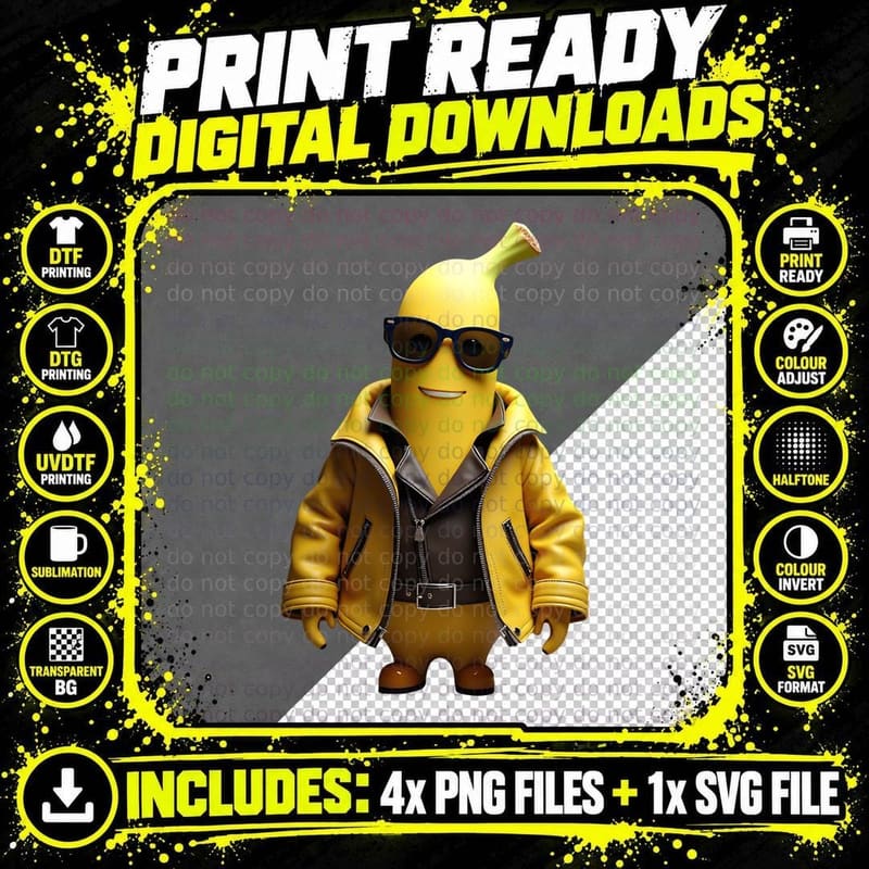 Photorealistic Banana in Jacket T-Shirt Png SVG Digital Bundle