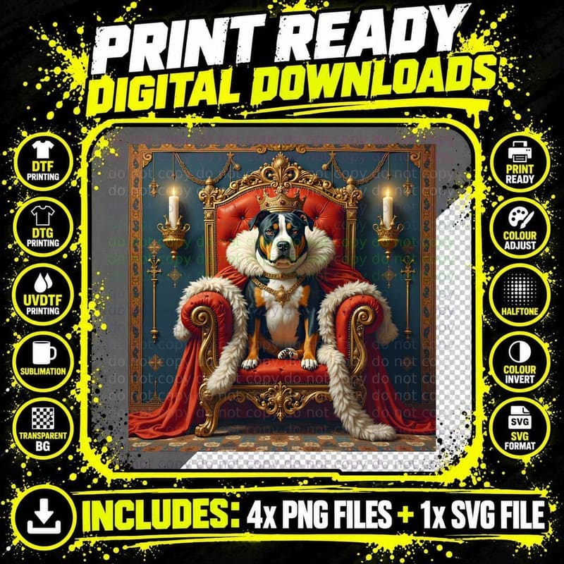 Pocket American Bully King on a Throne T-Shirt Png SVG Digital Bundle