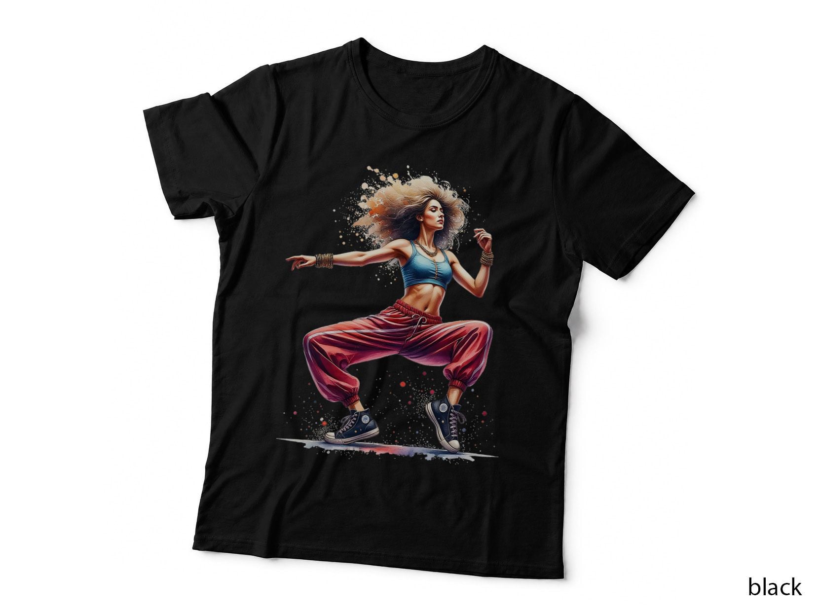 Powerful Street Dancer in Motion Blue and Red Urban Energy Art T-Shirt