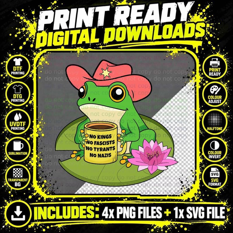 Pro Democracy Frog Art No Kings No Fascists Patriotic Png SVG Digital Bundle
