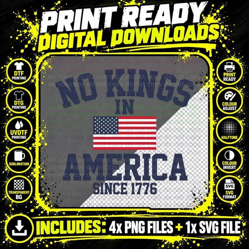 Pro Democracy No Kings in America US Flag Political Png SVG Digital Bundle