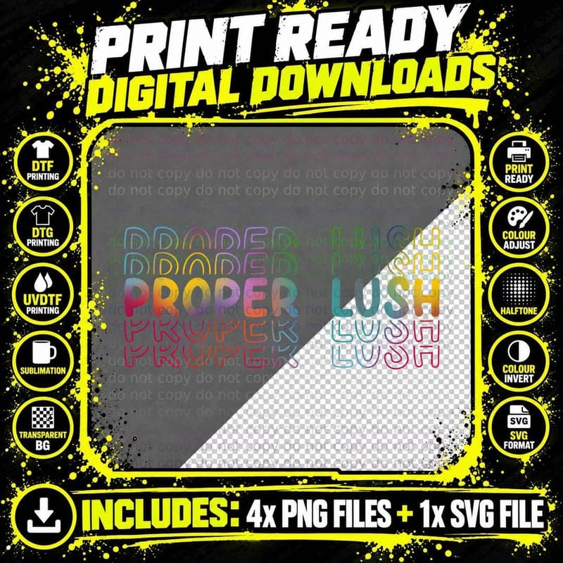 Proper Lush Welsh Slang Rainbow Gradient Colorful Text Png SVG Digital Bundle