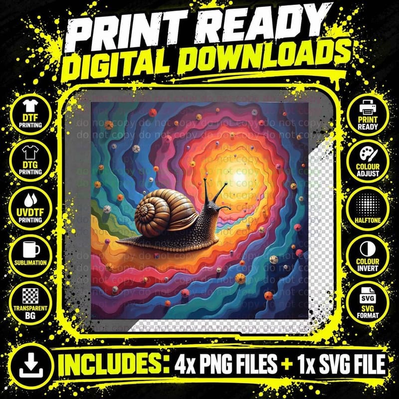 Psychedelic Grumpy Snail T-Shirt Png SVG Digital Bundle