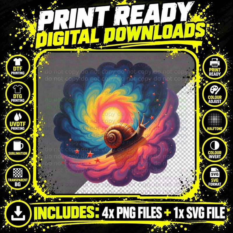 Psychedelic Grumpy Snail Vortex T-Shirt Png SVG Digital Bundle