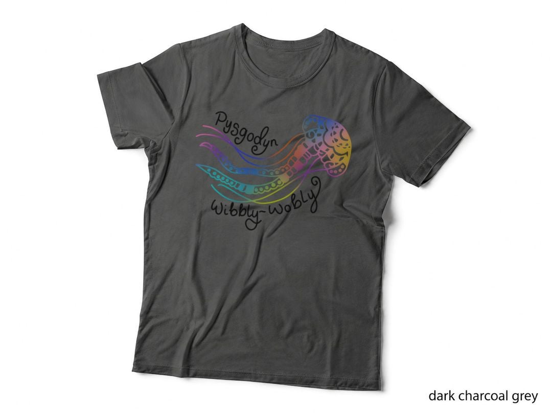 Rainbow Gradient Jellyfish Pysgodyn Wibbly Wobbly Welsh T-Shirt