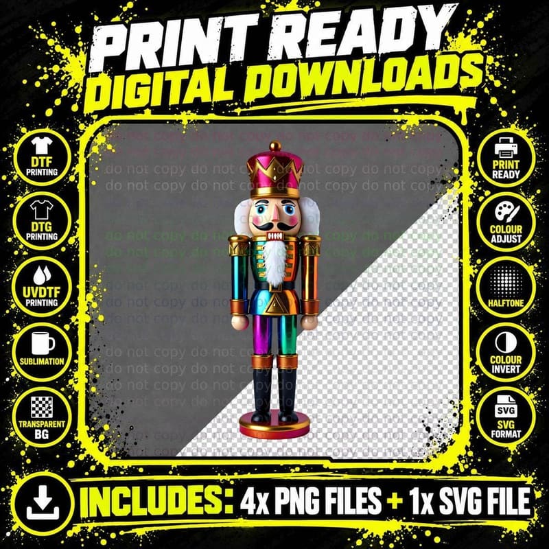 Rainbow Iridescent Nutcracker Art T-Shirt Png SVG Digital Bundle