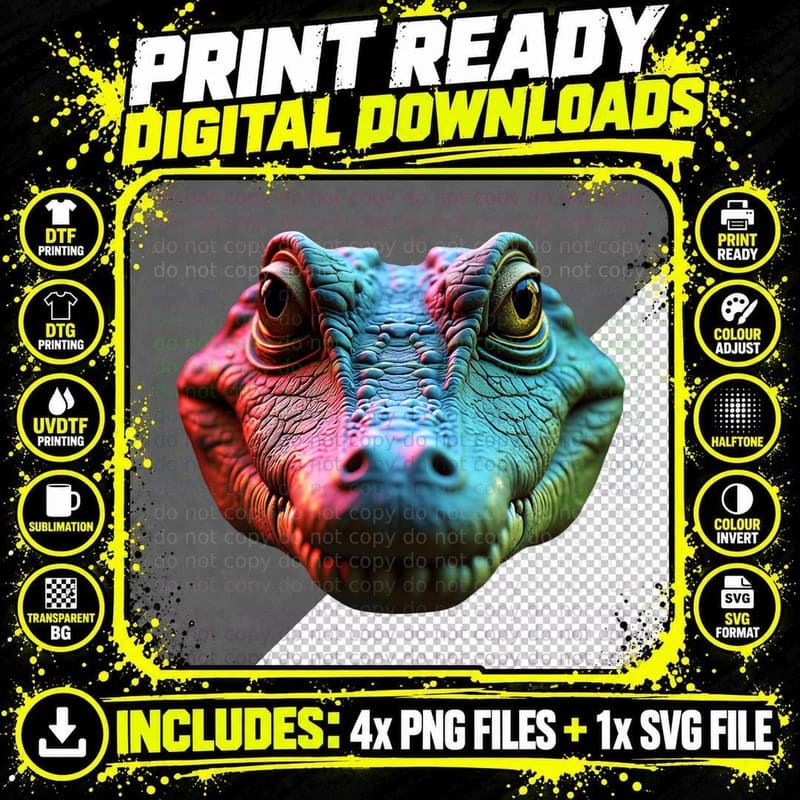 Realistic Crocodile Head Glowing Red Green Eyes Wild Png SVG Digital Bundle
