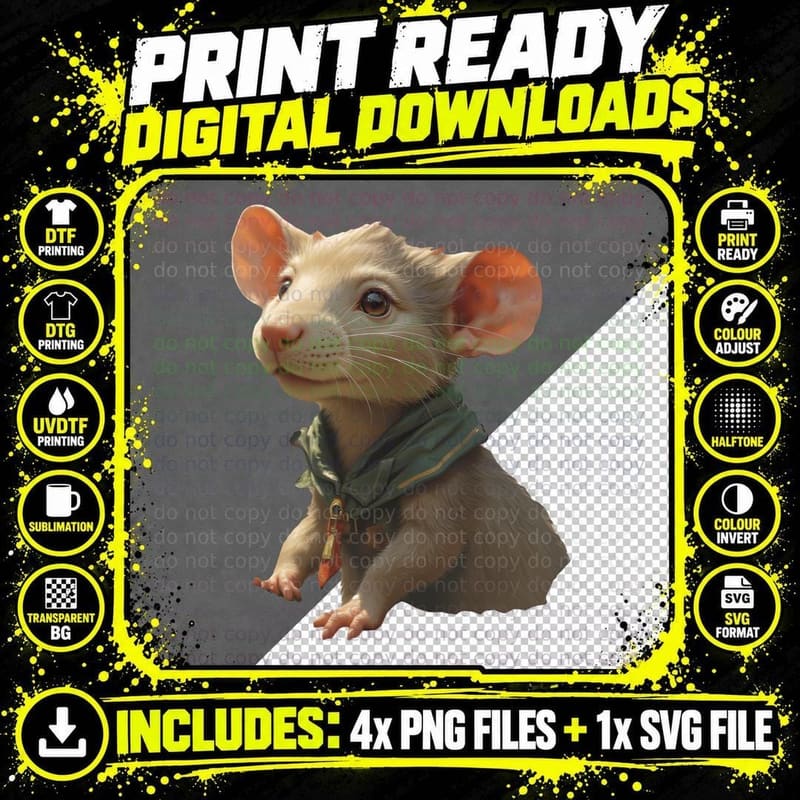 Realistic Mouse Digital Illustration Green Scarf T-Shirt Png SVG Digital Bundle