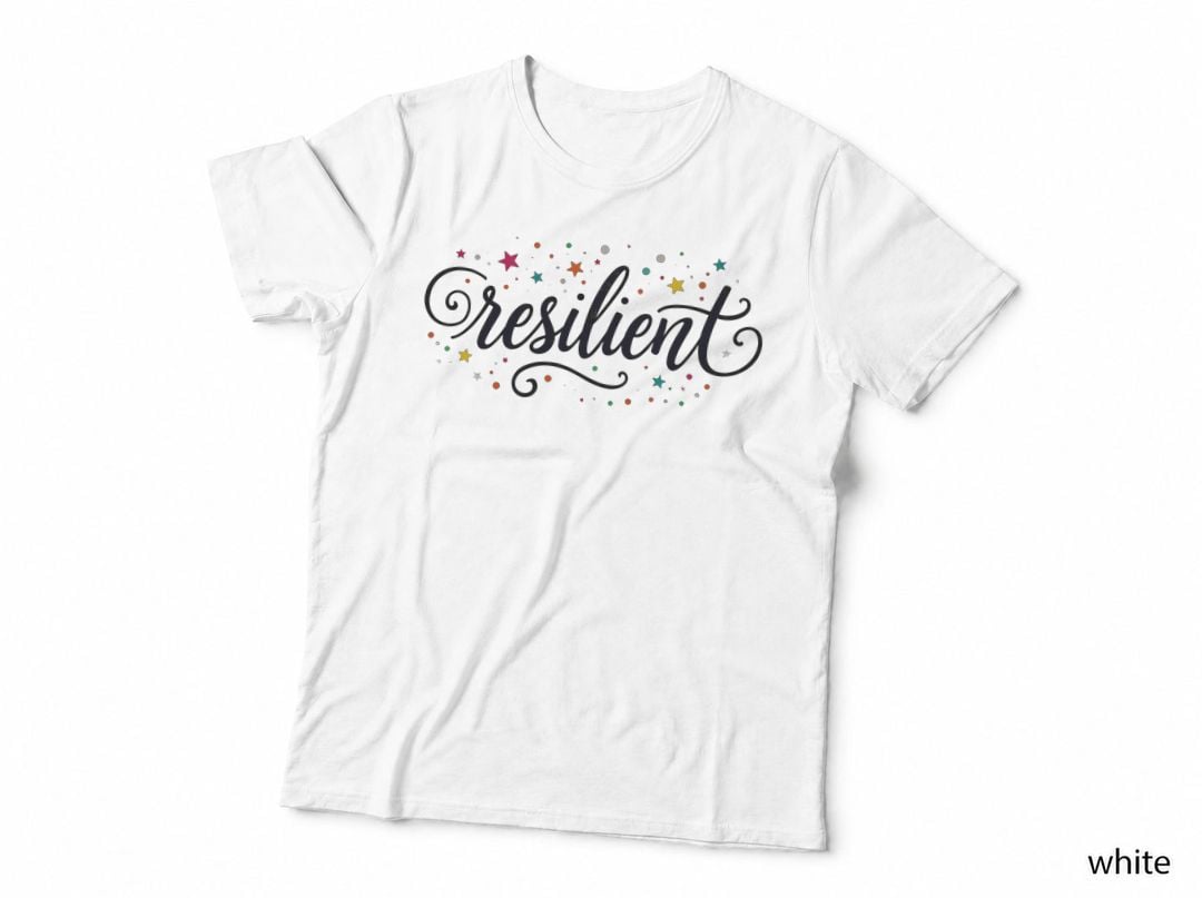 Resilient Cursive Blue Multicolored Stars T-Shirt