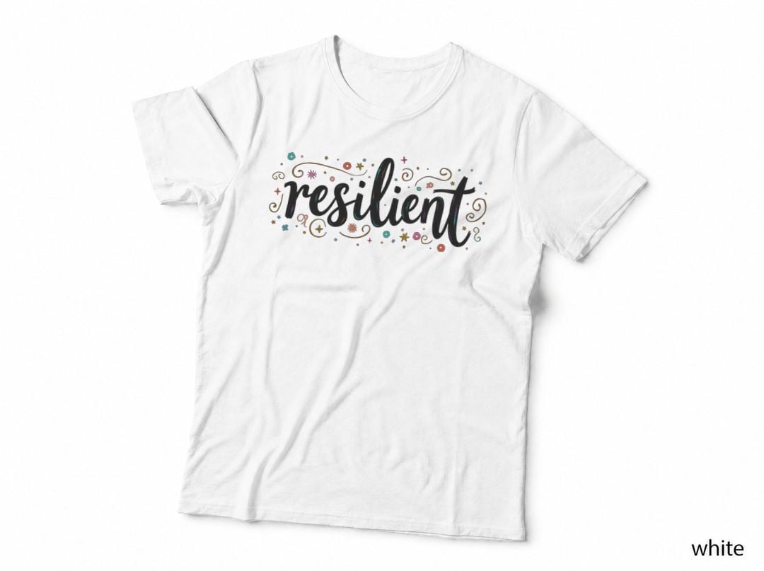 Resilient Hand-Drawn Cursive Gold Filigree T-Shirt