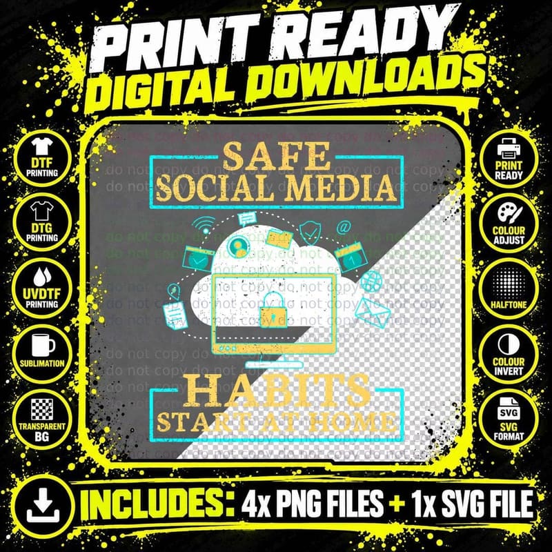 Safe Social Media Habits Start at Home Parenting Png SVG Digital Bundle