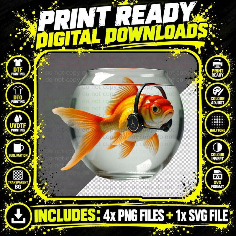 Serious Goldfish with a Headset T-Shirt Png SVG Digital Bundle