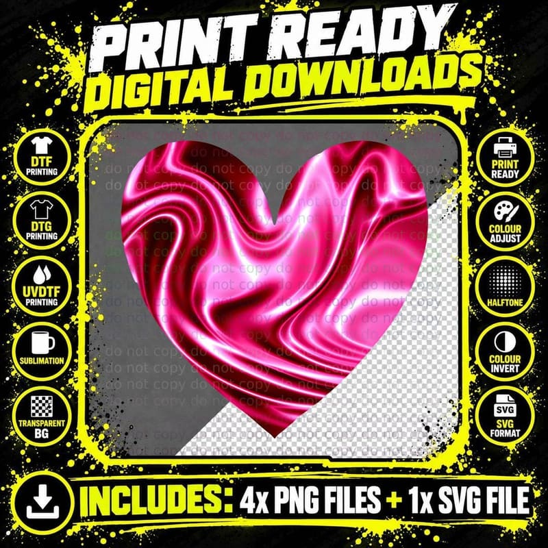 Shiny Pink Metallic Wavy Folds Heart Love Graphic T-Shirt Png SVG Digital Bundle