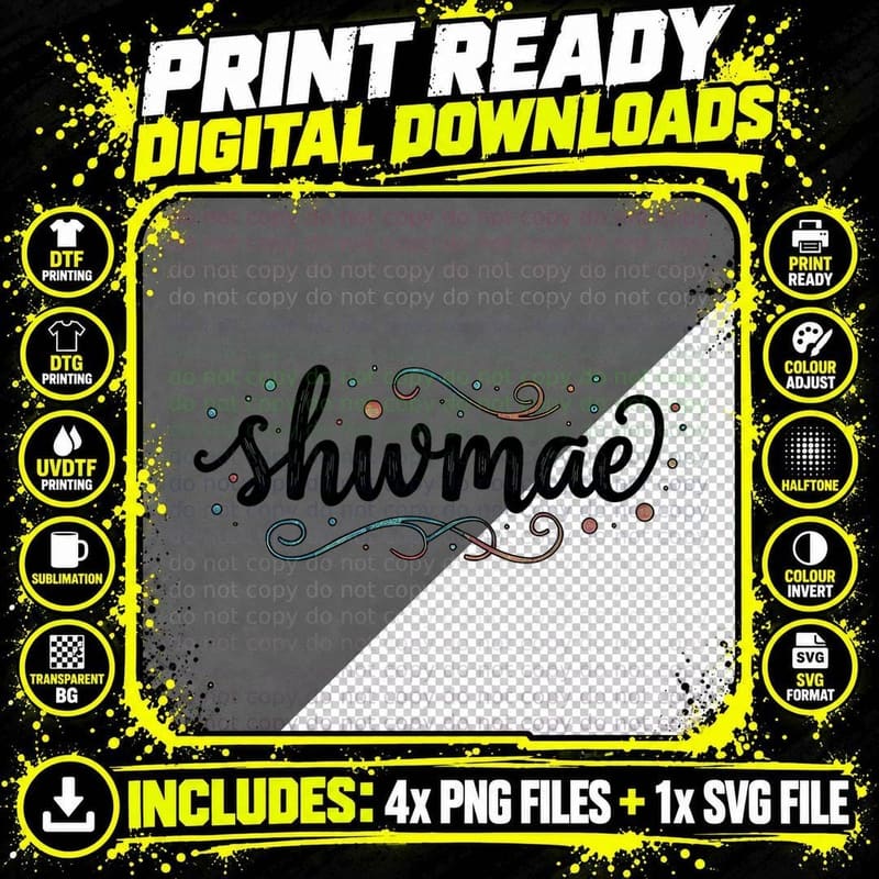 Shwmae Cursive Handwritten Gradient Swirls T-Shirt Png SVG Digital Bundle