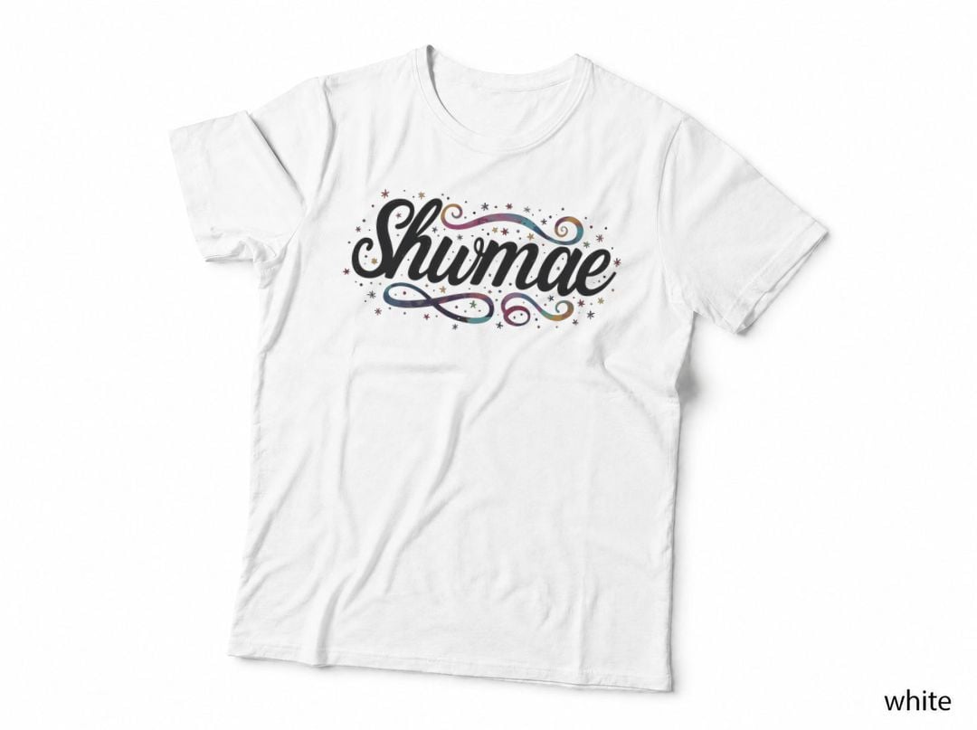 Shwmae Cursive Whimsical Multicolored Stars T-Shirt