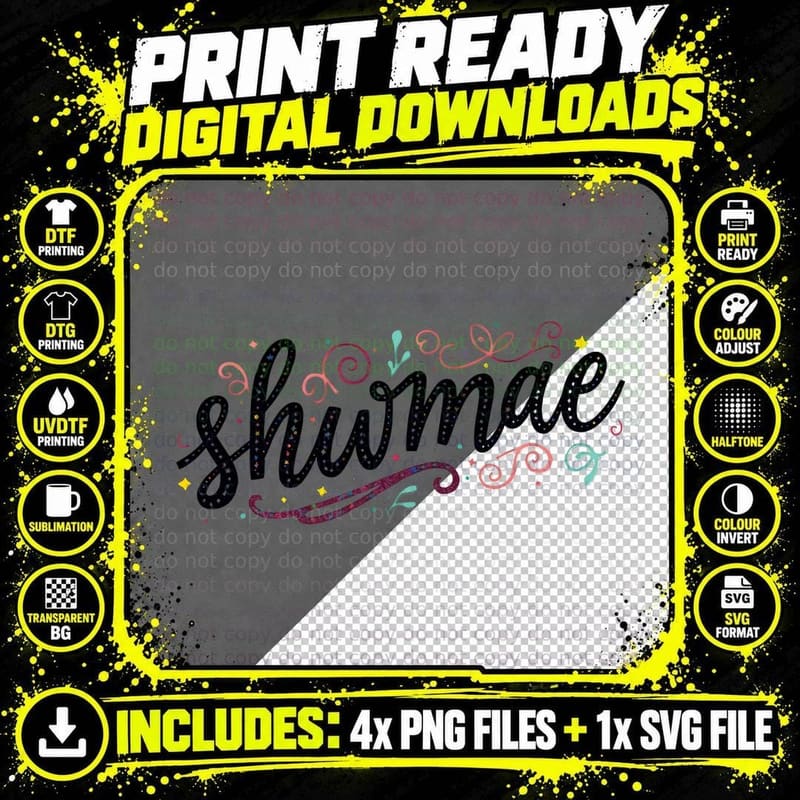 Shwmae Whimsical Swirls Colorful Dots T-Shirt Png SVG Digital Bundle