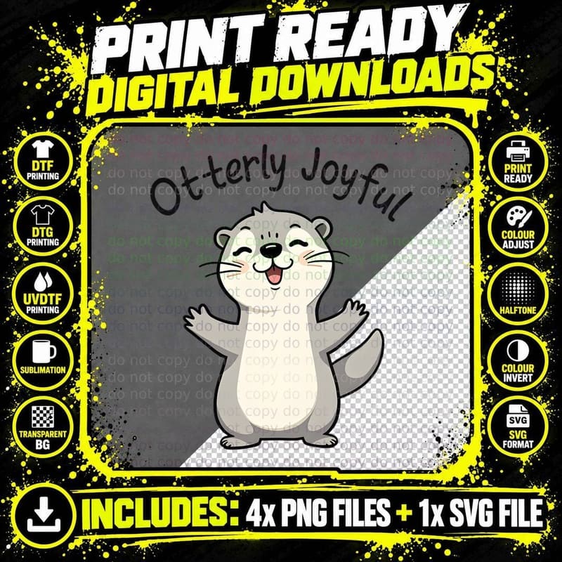 Smiling Otter Otterly Joyful Arms Raised Playful Sweet Png SVG Digital Bundle