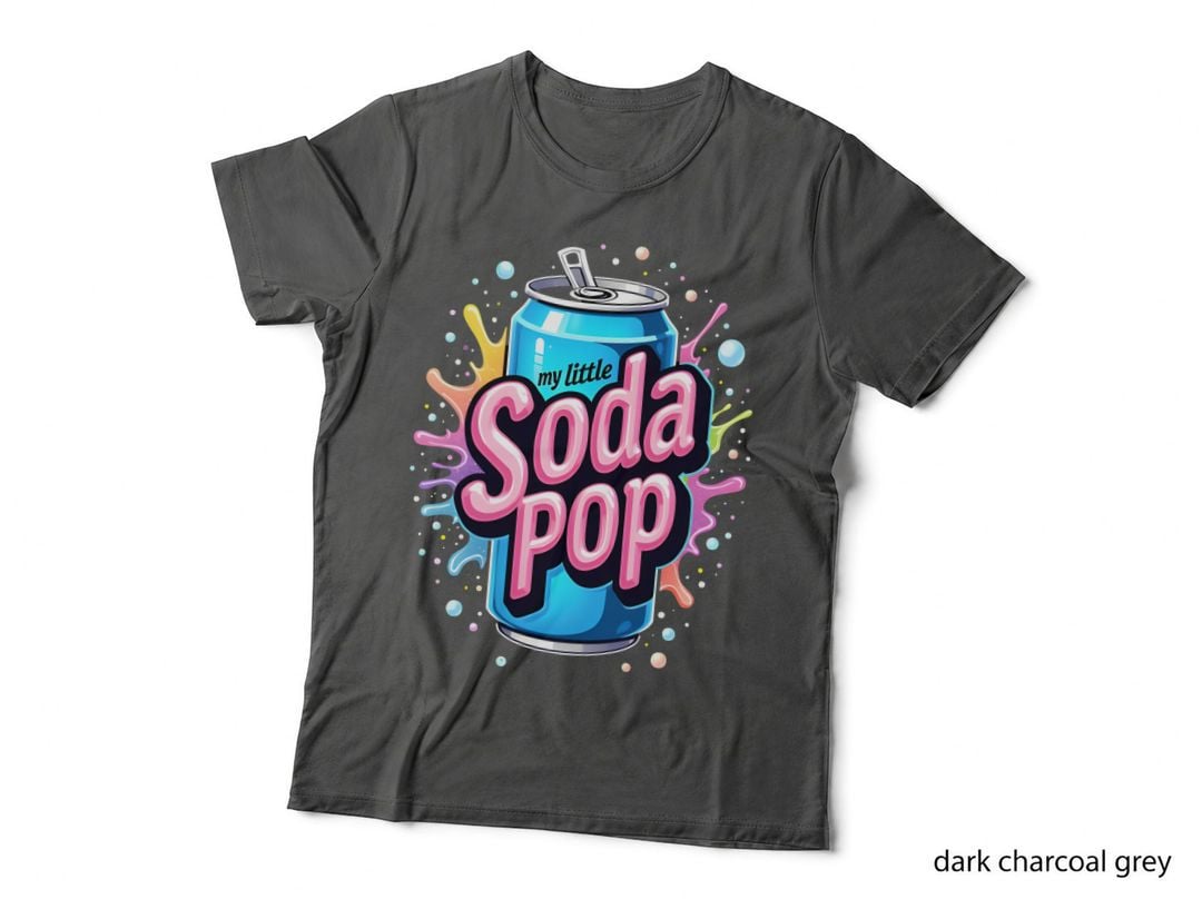 Soda Pop Vibrant Cartoon Blue Green Can Confetti Musical Notes Whimsical T-Shirt