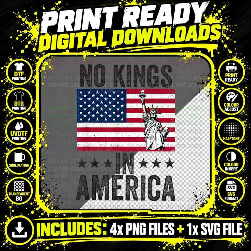 Statue of Liberty No Kings in America Flag T-Shirt Png SVG Digital Bundle