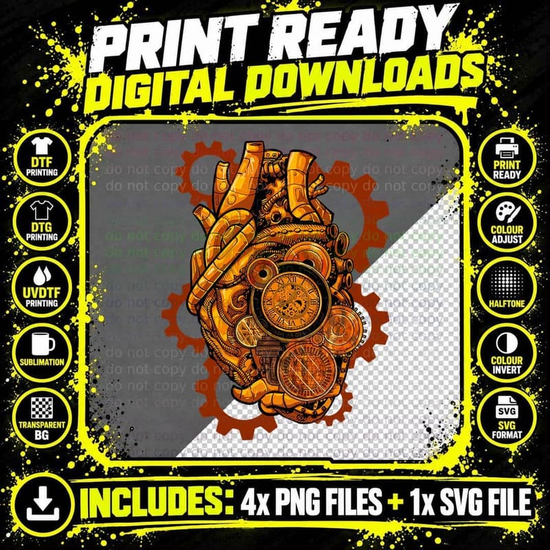 Steam Engines Power Machines - Steampunk Heart and Soul Png SVG Digital Bundle