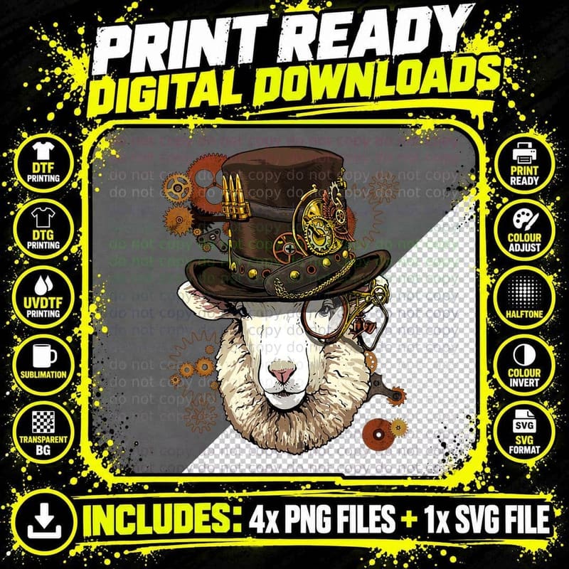 Steampunk Sheep Steampunk Lovers T-Shirt Png SVG Digital Bundle