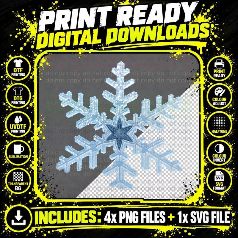 Unique Detailed Blue Snowflake T-Shirt Png SVG Digital Bundle