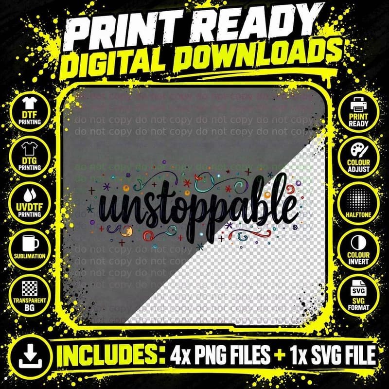 Unstoppable Whimsical Handwritten Colorful T-Shirt Png SVG Digital Bundle