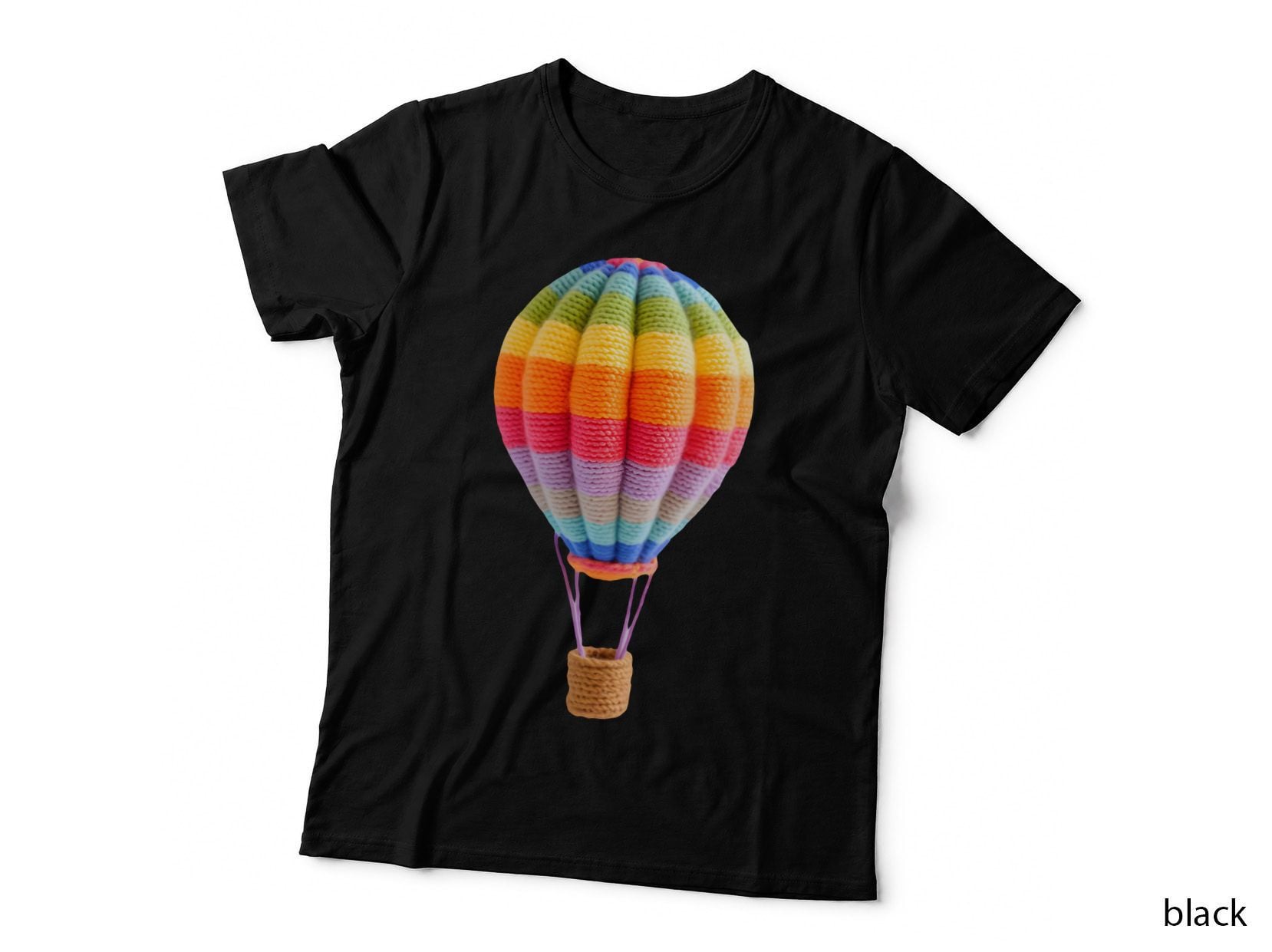 Vibrant Knitted Rainbow Hot Air Balloon Crocheted T-Shirt