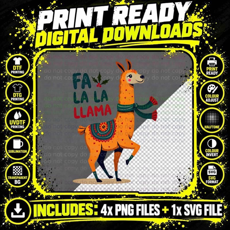 Vibrant Llama with Scarf T-Shirt Png SVG Digital Bundle