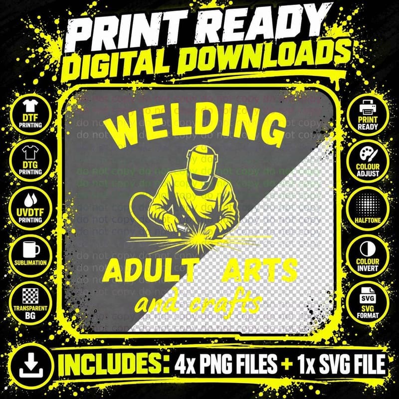 Welding Adult Arts and Crafts Yellow Graphic T-Shirt Png SVG Digital Bundle