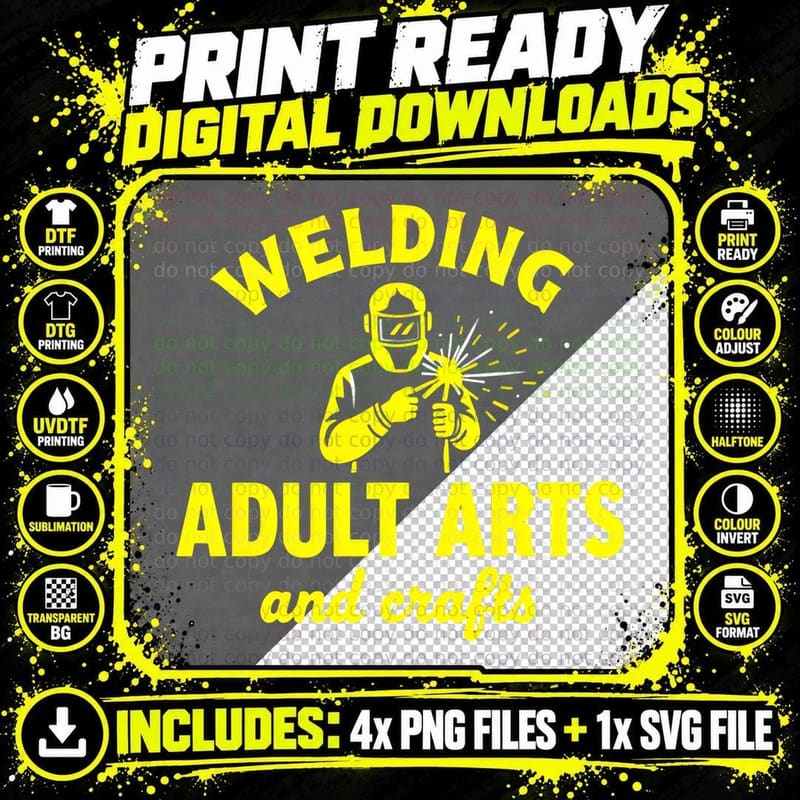 Welding Adult Arts and Crafts Yellow Silhouette T-Shirt Png SVG Digital Bundle