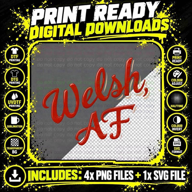 Welsh AF Cursive Font Red Text with Shadow Effect Png SVG Digital Bundle