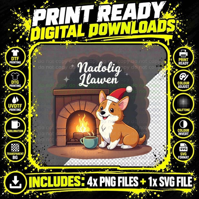 Welsh Corgi Nadolig Llawen T-Shirt Png SVG Digital Bundle