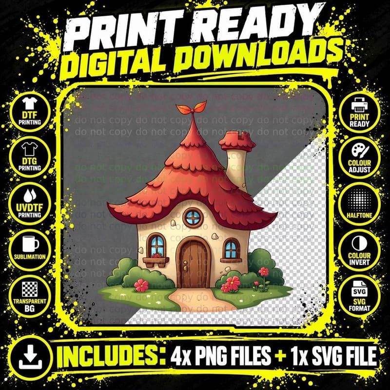 Whimsical Cartoon House Cream Facade Red Roof T-Shirt Png SVG Digital Bundle