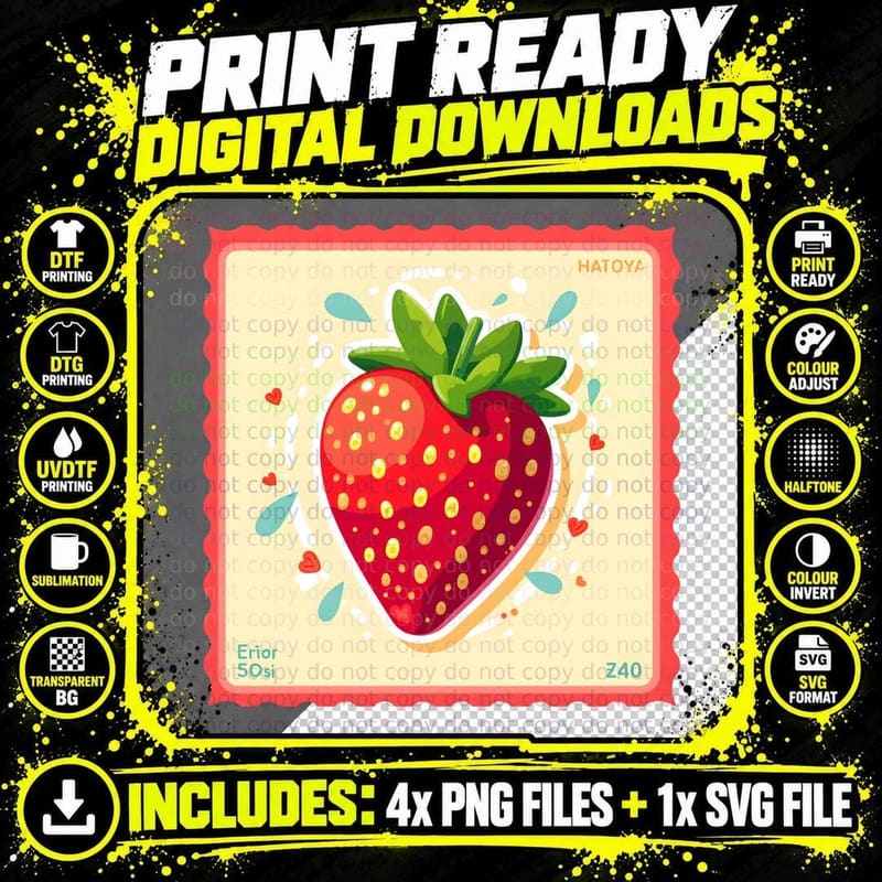 Whimsical Cartoon Strawberry with Hatoya T-Shirt Png SVG Digital Bundle