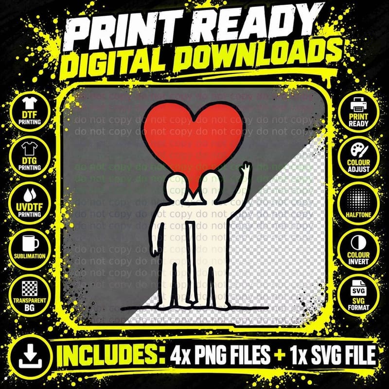 White Silhouettes Love Is Love Red Heart Black Outline Png SVG Digital Bundle