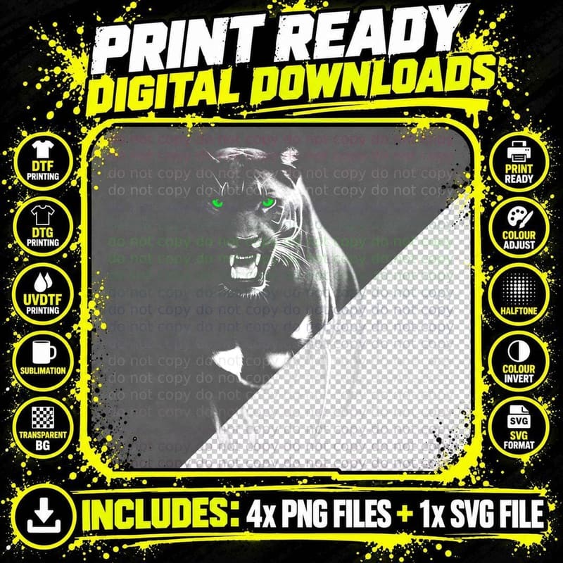 Wild Proud Panther with Cool Green Eyes Showsth T-Shirt Png SVG Digital Bundle