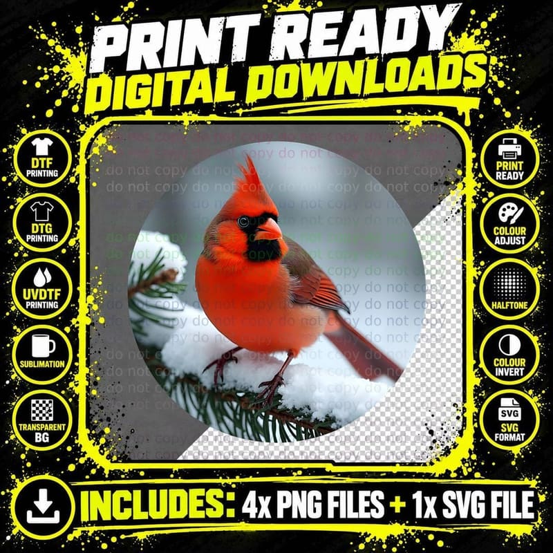 Winter Cardinal on a Snowy Branch T-Shirt Png SVG Digital Bundle