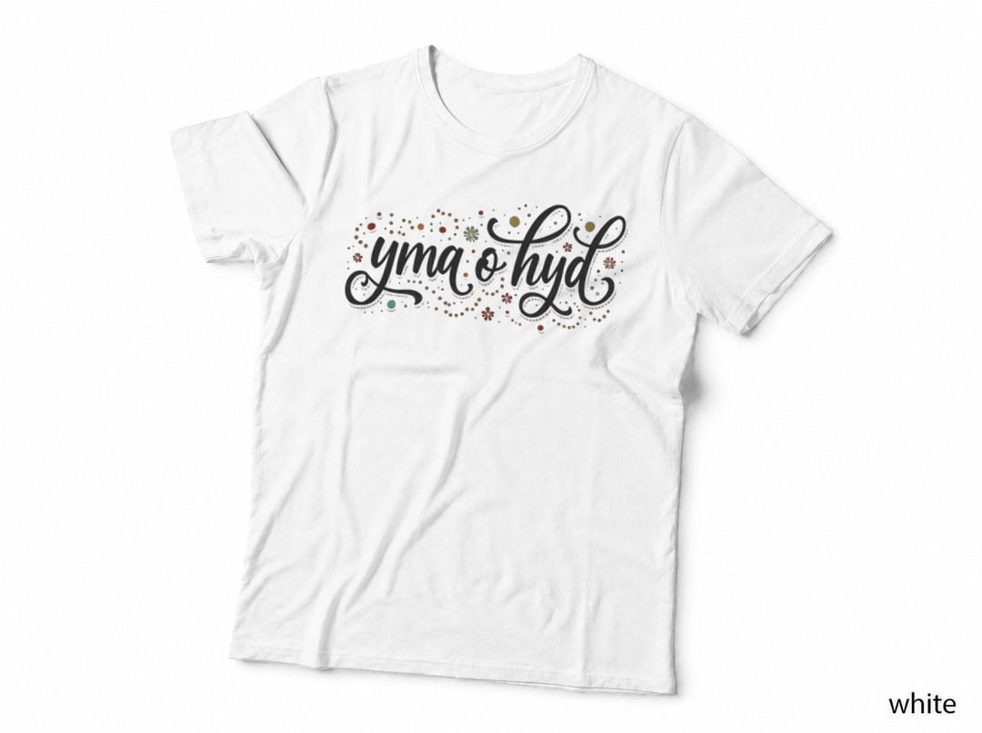 Yma O Hyd Welsh Swirly Rainbow Whimsical Caru Cymru Cymraeg Joyful T-Shirt