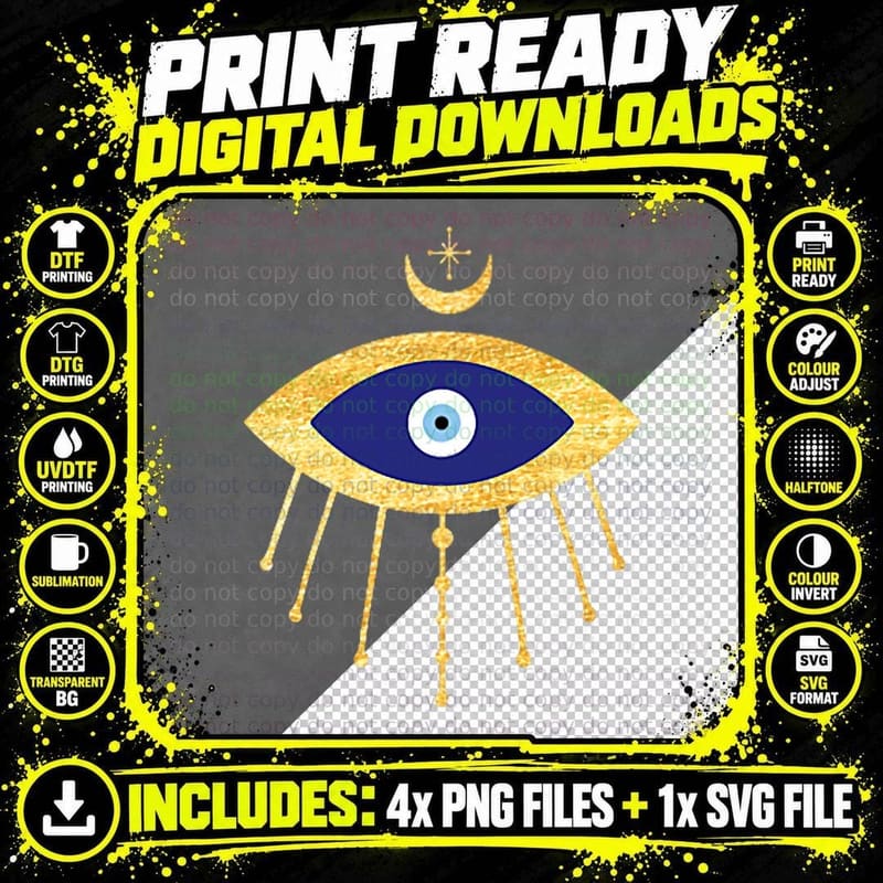 All Seeing Evil Eye Yellow Eyelashes Curse Protection Png SVG Digital Bundle