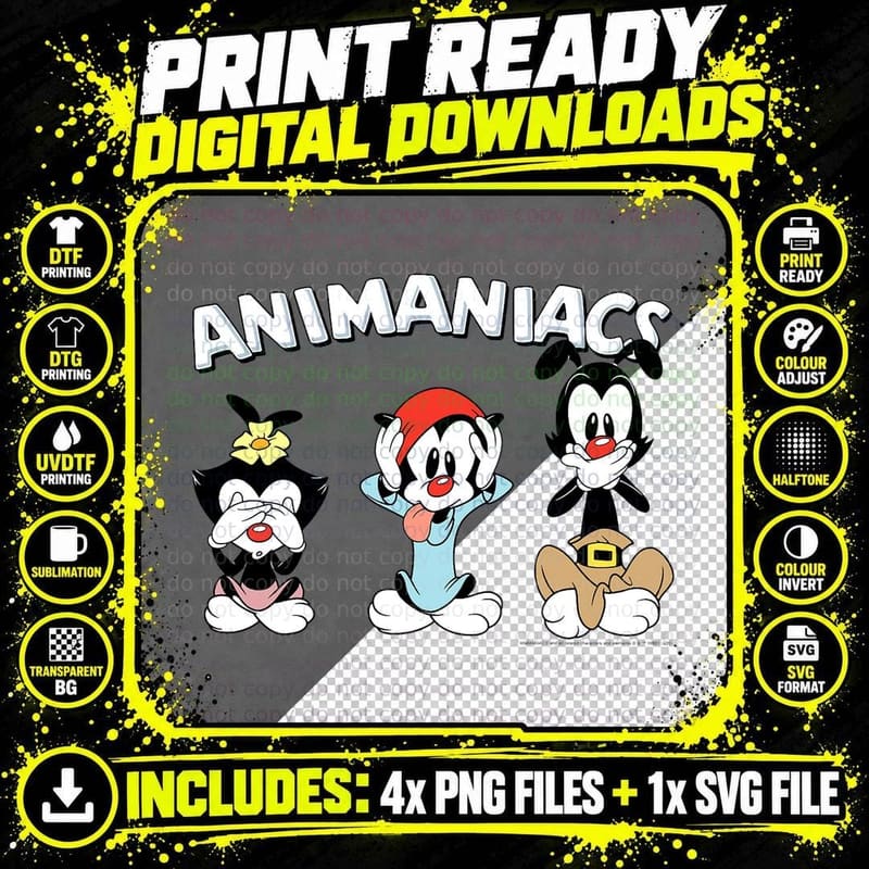 Animaniacs Yakko Wakko & Dot See Hear Speak No Evil Png SVG Digital Bundle