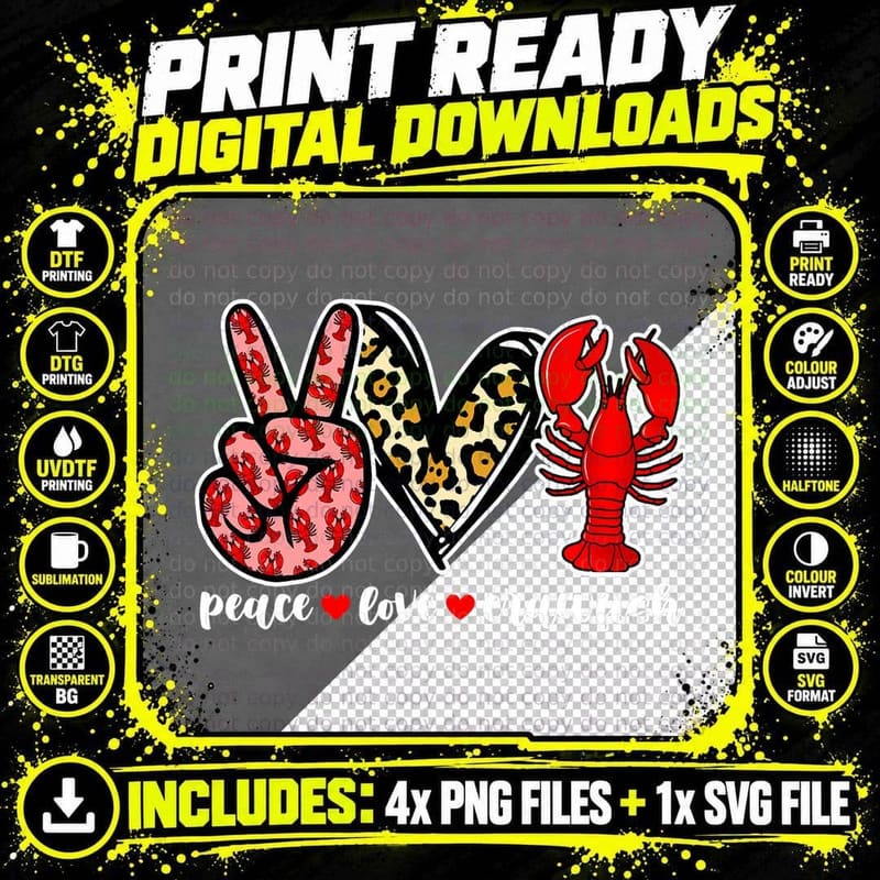 Bleached Peace Love Crawfish Leopard Crawfish Season Png SVG Digital Bundle