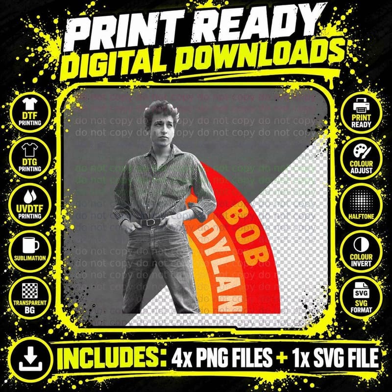 Bob Dylan Official Rainbow Photo T-Shirt Png SVG Digital Bundle
