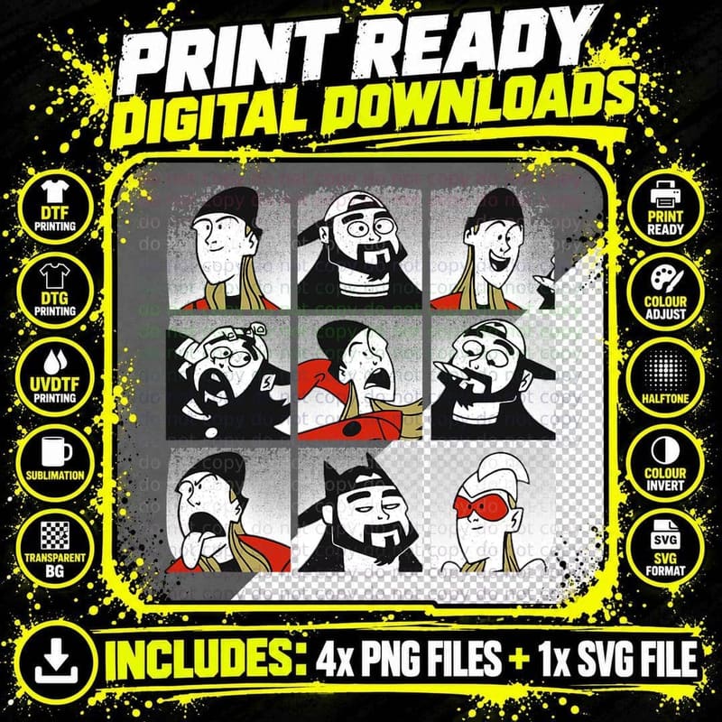 Clerks III Jay and Silent Bob Character Profile Box up Png SVG Digital Bundle