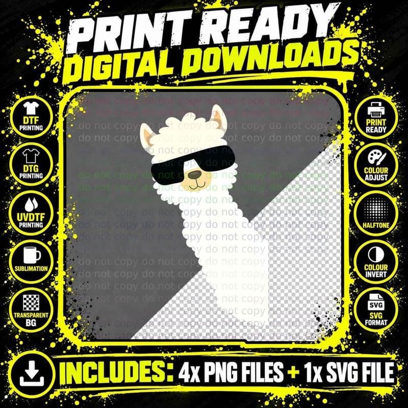 Cool Alpaca with Sunglasses Llama Lover T-Shirt Png SVG Digital Bundle