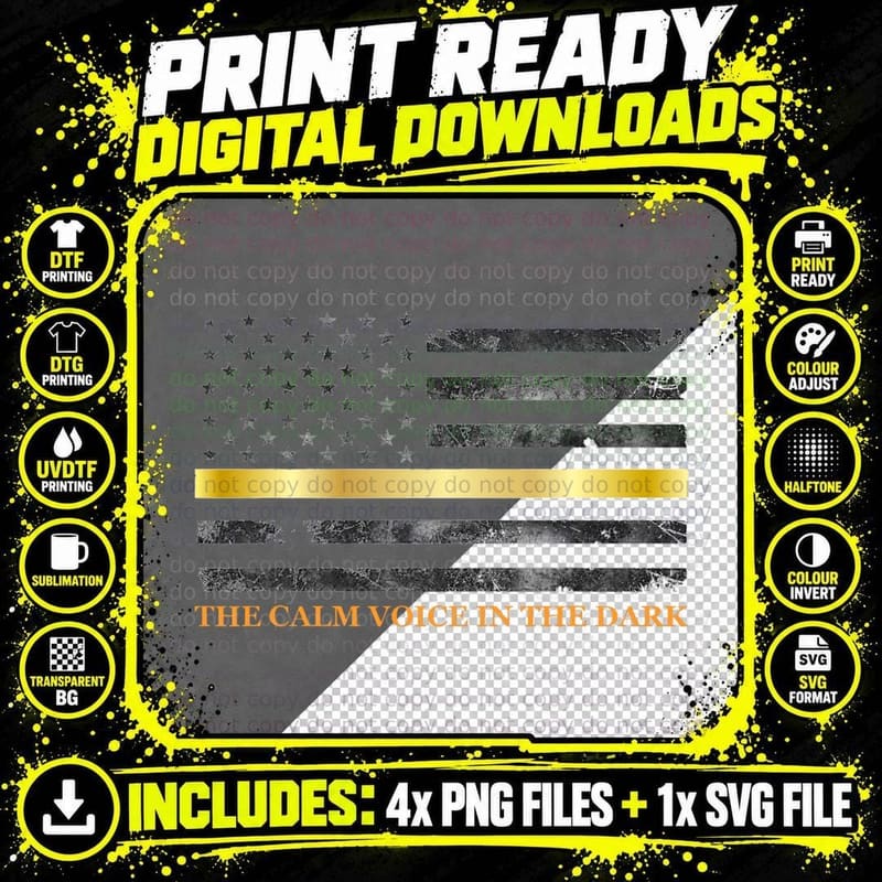Dispatcher Gifts - Thin Gold Line - Thin Yellow Line 911 Png SVG Digital Bundle