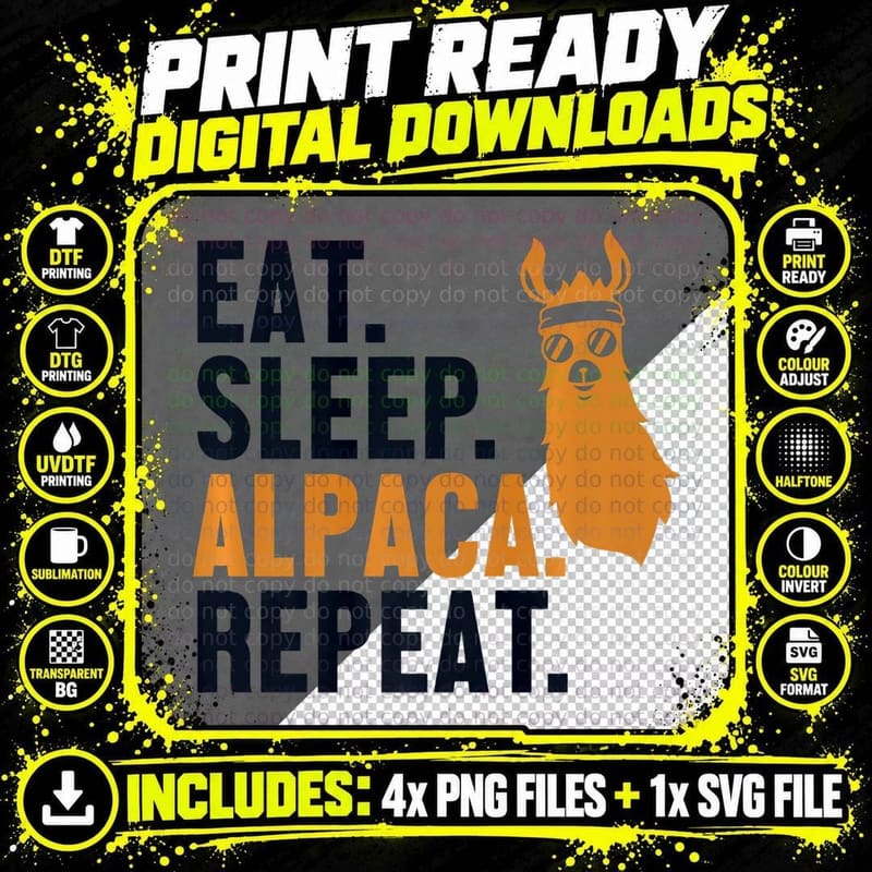 Eat Sleep Alpaca Repeat Llama Vicuna Guanaco Breeder Png SVG Digital Bundle