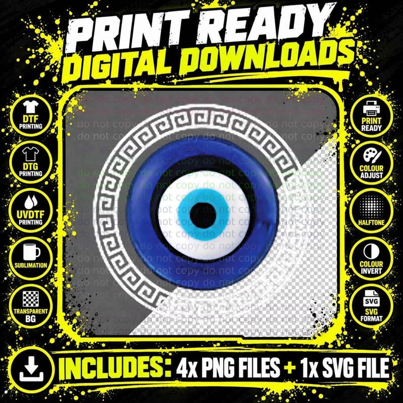 Evil Eye Charm Greek Matiasma Lucky Greek Key & Evil Eye Png SVG Digital Bundle